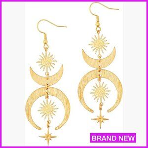 Celestial Sun Moon Star Dangle Earrings Gothic Boho Jewelry Women's Drop